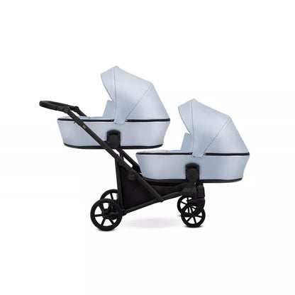 Cochecito para gemelos Kunert Brav Duo 2 en 1, piel sintética, Baby Blue/chasis Negro