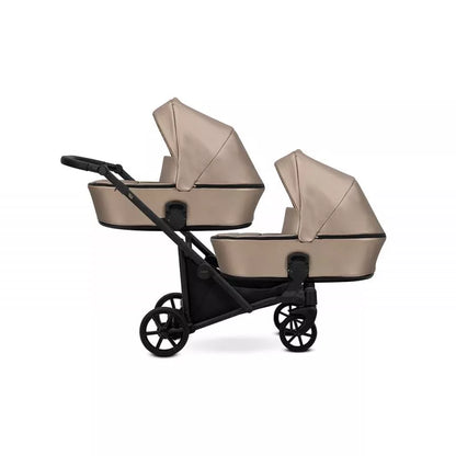 Cochecito gemelar Kunert Brav Duo 2 en 1, cuero ecológico, Capuchino/estructura Negra