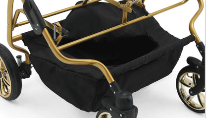 Carucior pentru gemeni Nativo Gemini 3 in 1 Albastru-Negru/Gold latime 87 cm reversibil carucior-gemeni