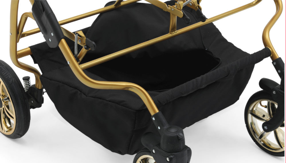 Carucior pentru gemeni Nativo Gemini 3 in 1 Gri-Negru/Gold latime 87 cm reversibil carucior-gemeni