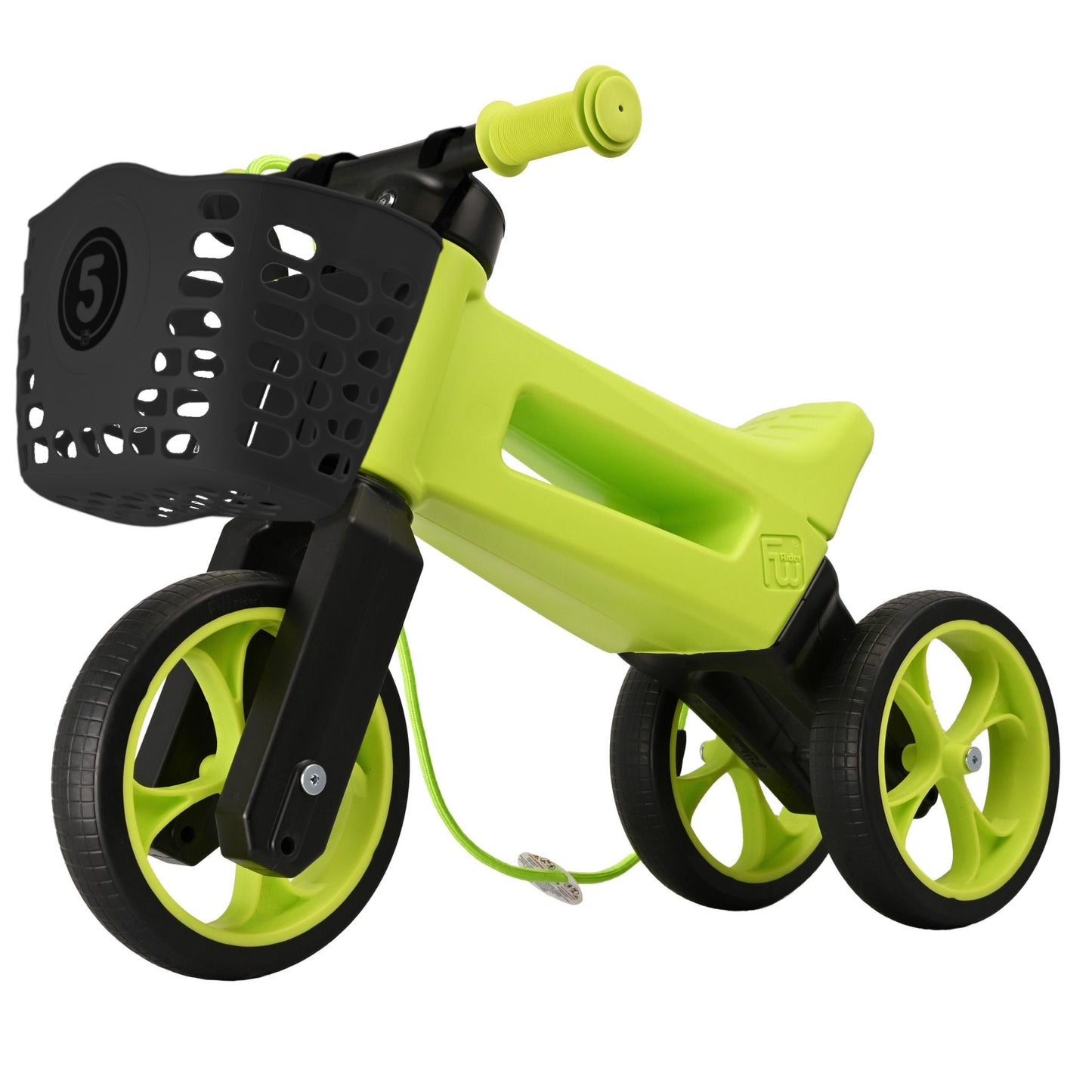 Bicicleta sin pedales con cesta para manillar, 2 en 1, 18+ meses, neumáticos y puños de goma, 4 niveles de ajuste de altura, Funny Wheels Rider SuperSport Lima/Negro
