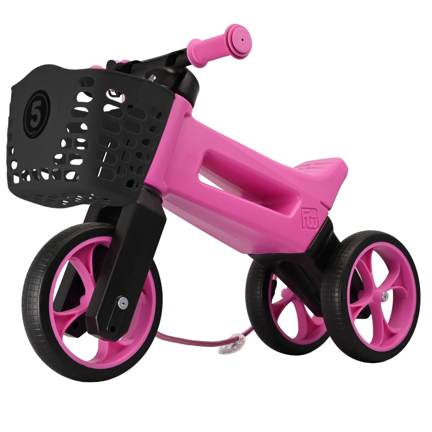 Bicicleta sin pedales con cesta para manillar, 2 en 1, 18+ meses, neumáticos y puños de goma, 4 niveles de ajuste de altura, Funny Wheels Rider SuperSport Violeta/Negro