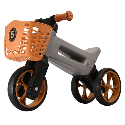 Bicicleta sin pedales con cesta para el manillar, 2 en 1, 18+ meses, neumáticos y puños de goma, 4 niveles de ajuste de altura, Funny Wheels Rider SuperSport Matte Grey/Brown