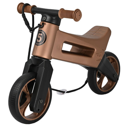 Bicicleta sin pedales con cesta para el manillar, 2 en 1, 18+ meses, neumáticos y puños de goma, 4 niveles de ajuste de altura, Funny Wheels Rider SuperSport Cobre/Negro
