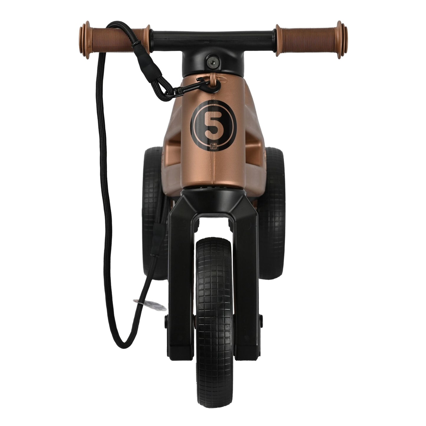 Bicicleta sin pedales con cesta para el manillar, 2 en 1, 18+ meses, neumáticos y puños de goma, 4 niveles de ajuste de altura, Funny Wheels Rider SuperSport Cobre/Negro