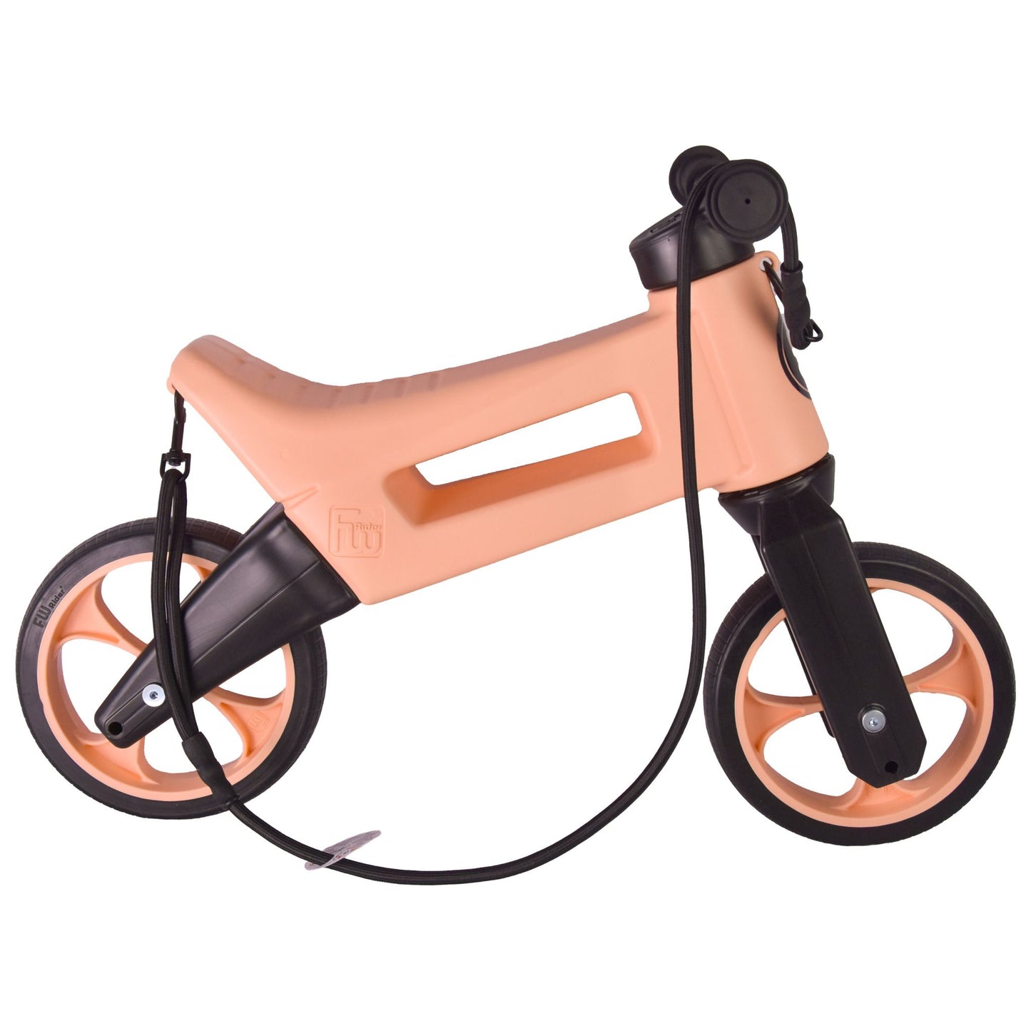Bicicleta sin pedales con cesta para manillar, 2 en 1, 18+ meses, neumáticos y puños de goma, 4 niveles de ajuste de altura, Funny Wheels Rider SuperSport Pastel Apricot/Black