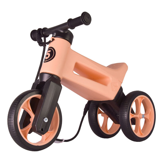 Bicicleta sin pedales con cesta para manillar, 2 en 1, 18+ meses, neumáticos y puños de goma, 4 niveles de ajuste de altura, Funny Wheels Rider SuperSport Pastel Apricot/Black