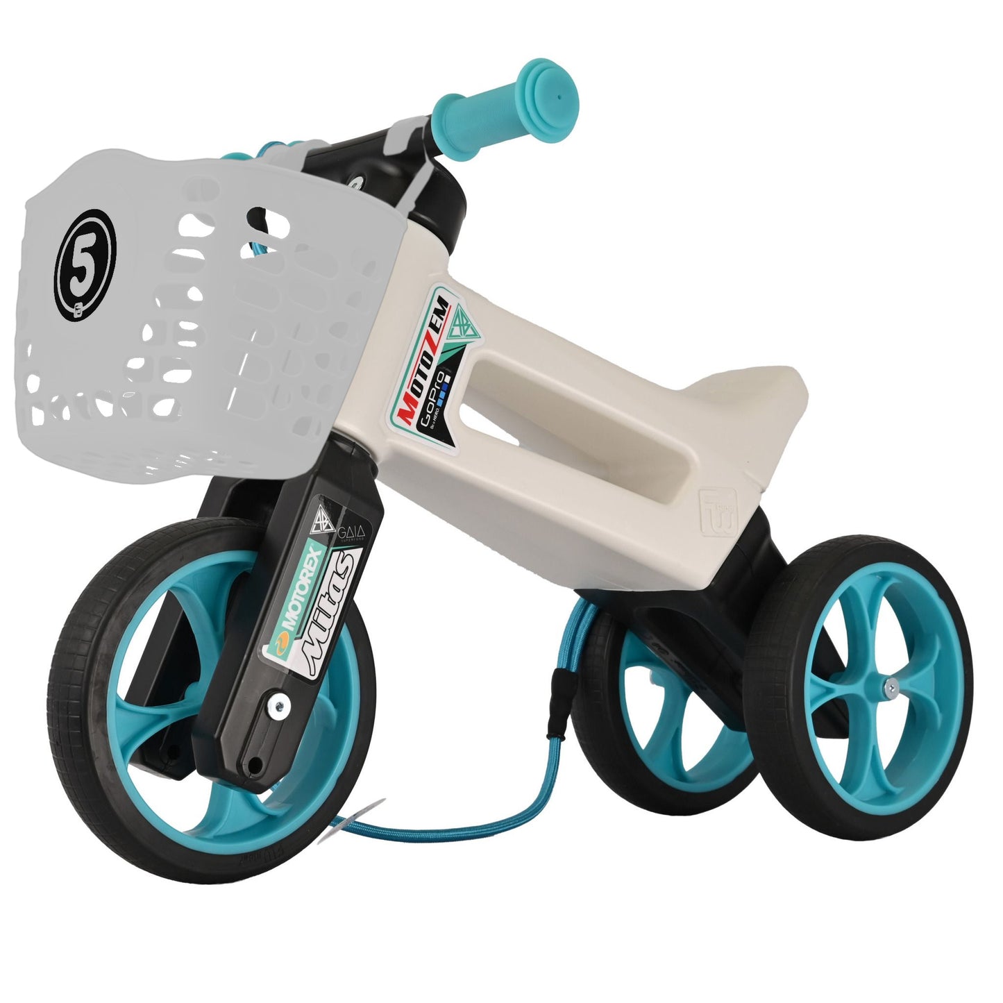 Bicicleta sin pedales con cesta para manillar, 2 en 1, 18+ meses, neumáticos y puños de goma, 4 niveles de ajuste de altura, Funny Wheels Rider SuperSport Dakar Podmol/White