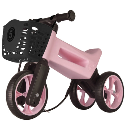 Bicicleta sin pedales con cestita para manillar, 2 en 1, 18+ meses, neumáticos y puños de caucho, 4 niveles de ajuste de altura, Funny Wheels Rider SuperSport Pastel Baby Pink/Black