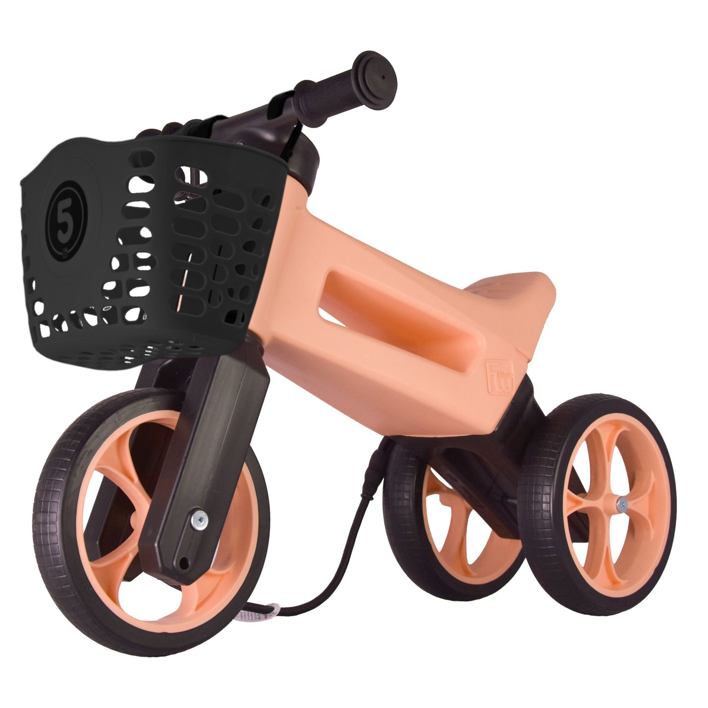 Bicicleta sin pedales con cesta para manillar, 2 en 1, 18+ meses, neumáticos y puños de goma, 4 niveles de ajuste de altura, Funny Wheels Rider SuperSport Pastel Apricot/Black