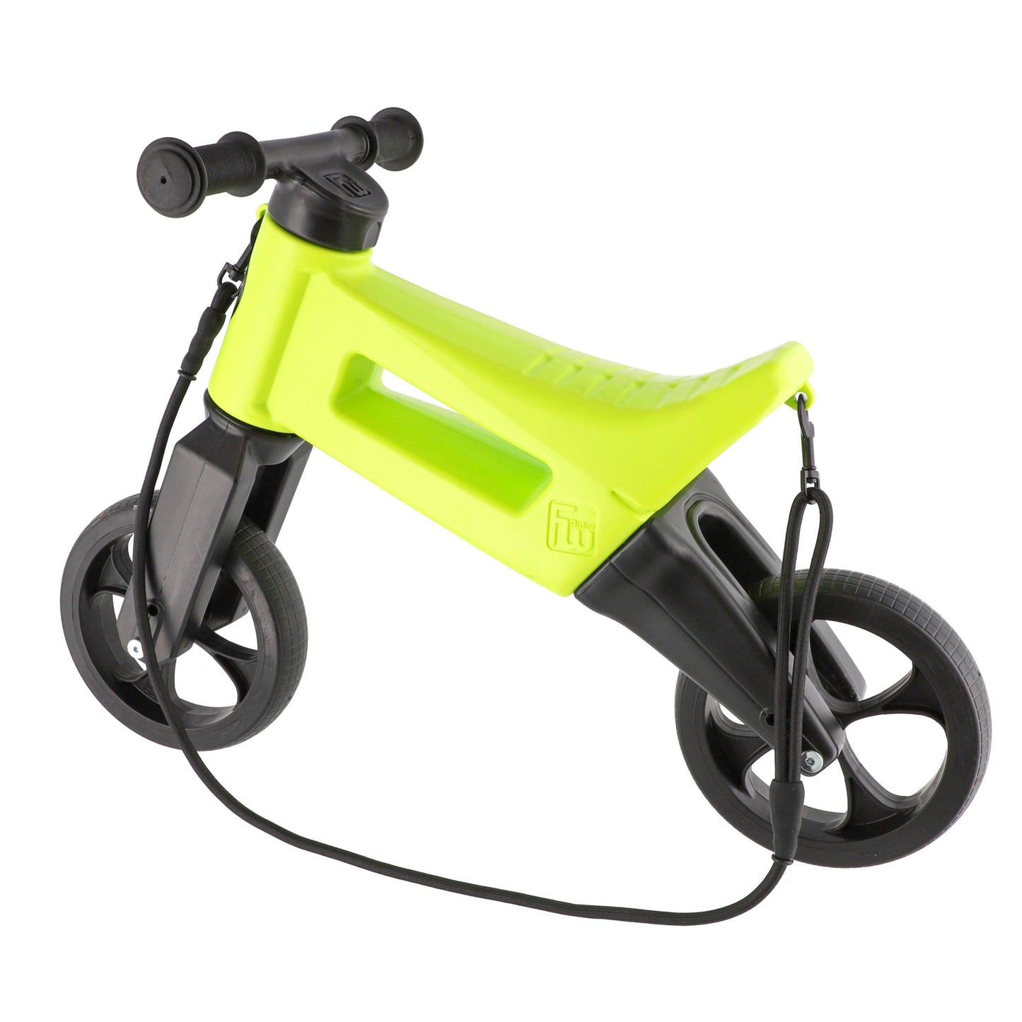Bicicleta sin pedales con cesta para manillar, 2 en 1, 18+ meses, neumáticos y puños de goma, 4 niveles de ajuste de altura, Funny Wheels Rider SuperSport Lima/Negro