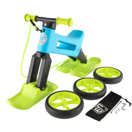 Bicicleta sin pedales Funny Wheels Rider YETTI SUPERPACK 3 en 1 Azul/Lima