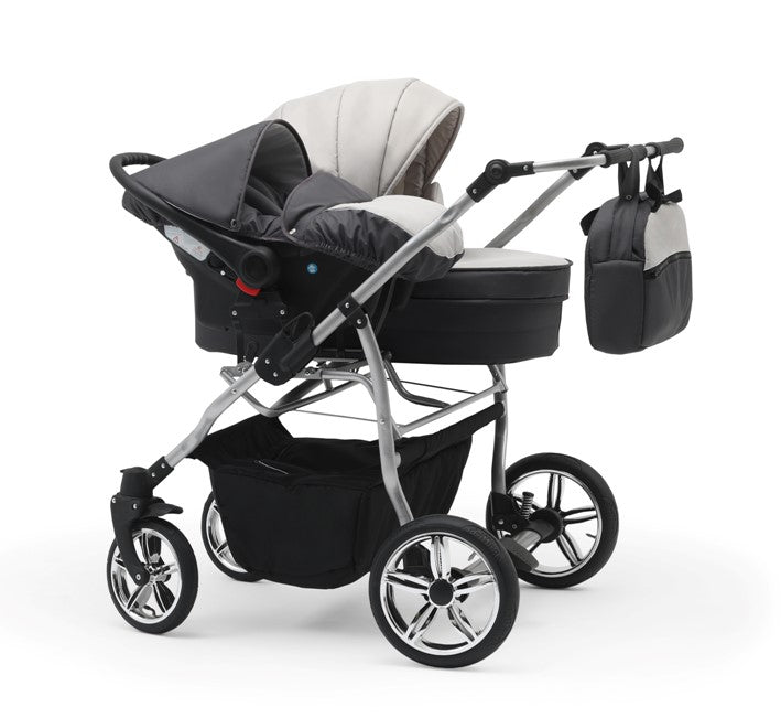Carucior pentru gemeni Nativo Gemini 3 in 1 Maro-Bej/Gold latime 87 cm reversibil carucior-gemeni