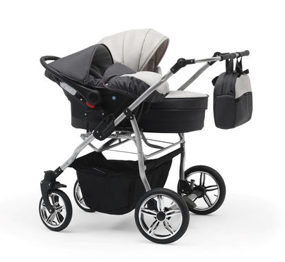 Carucior pentru gemeni Nativo Gemini 3 in 1 Maro-Bej/Gold latime 87 cm reversibil carucior-gemeni