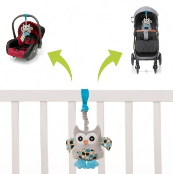 Juguete de peluche para cochecito/cuna 4Baby SQUEEZE Búhos Azules
