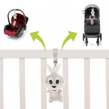 Juguete de peluche para cochecito/cuna 4Baby SQUEEZE Conejitos Grises