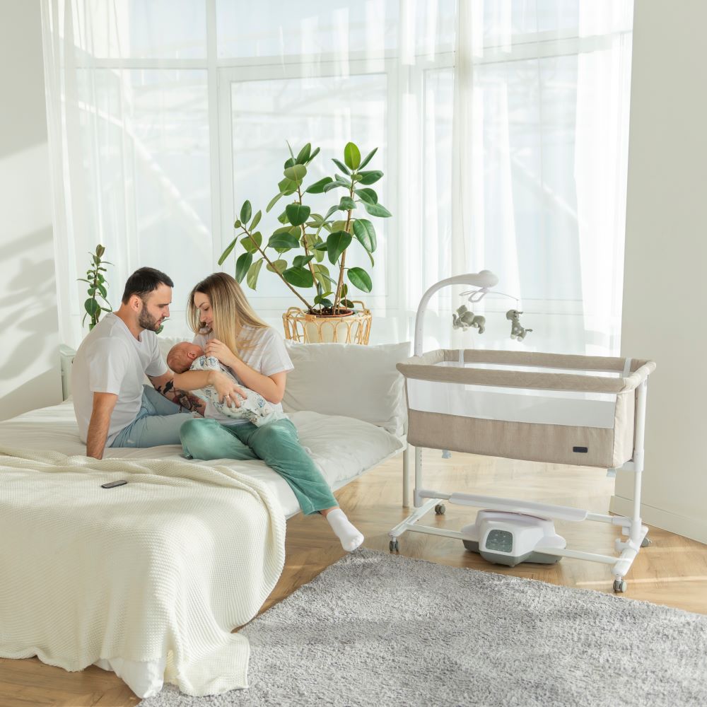 Patut leagan electric Carrello Bloom Cream Beige 85x50 cm cu senzor de miscare telecomanda 7 moduri de leganare 5