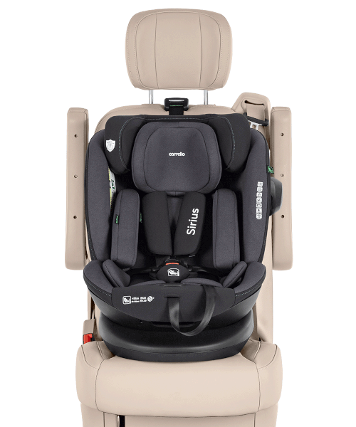 Silla de coche giratoria Carrello Sirius (CRL-8808) Absolute Black, 40-150 cm, 360°, i-Size, R129/03, Isofix, Top Tether