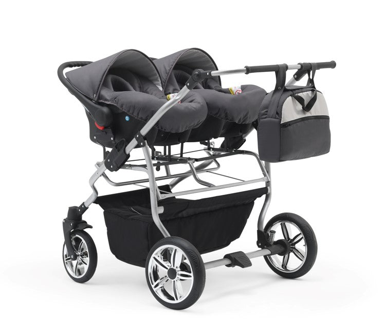 Carucior pentru gemeni Nativo Gemini 3 in 1 Gri-Grafit/Gri latime 87 cm reversibil carucior-gemeni