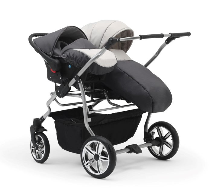 Carucior pentru gemeni Nativo Gemini 3 in 1 Gri-Grafit/Gri latime 87 cm reversibil carucior-gemeni