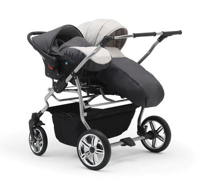 Carucior pentru gemeni Nativo Gemini 3 in 1 Bej-Negru/Gold latime 87 cm reversibil carucior-gemeni